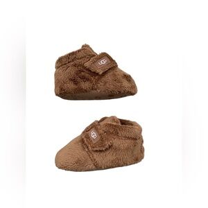 Ugg Infant Size 2-3 Bixbee Brown Sherpa Fleece Slip On Crib Shoes Booties